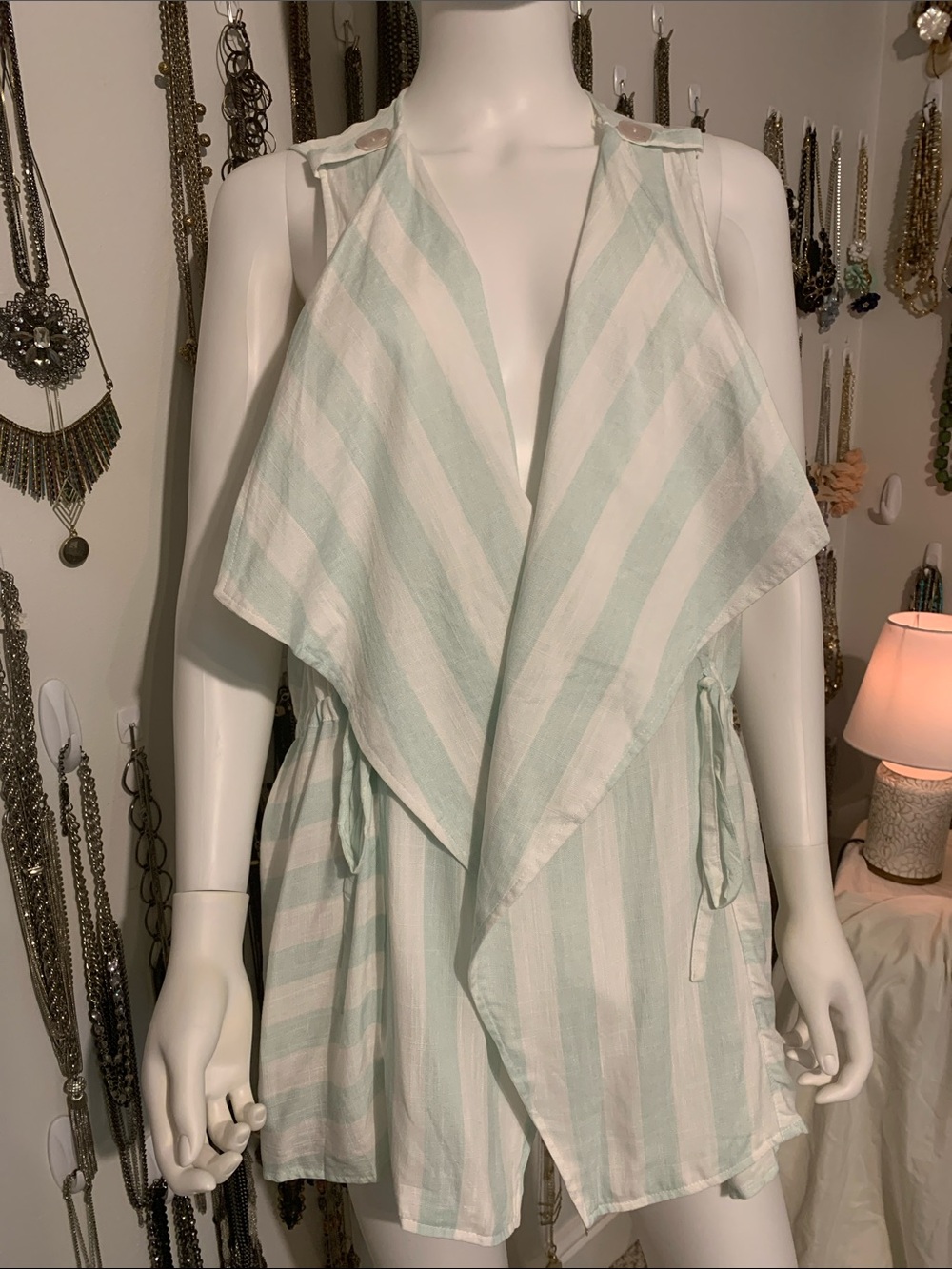 Umgee Mint & White Striped Sleeveless Romper